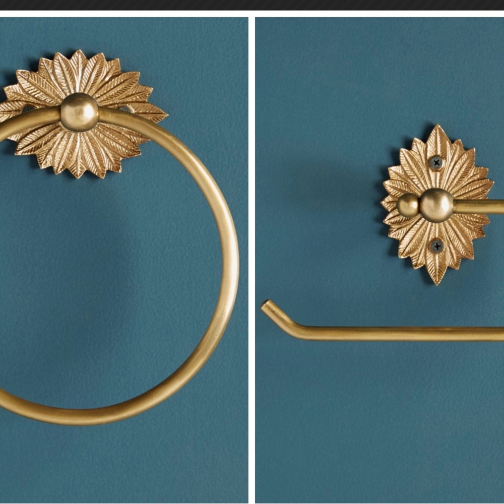 Anthropologie Gold Demeter Towel Ring and Toilet Paper Holder Set